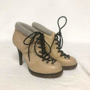WITTNER Leather Lace Up Winter Knit Heeled Ankle Boots